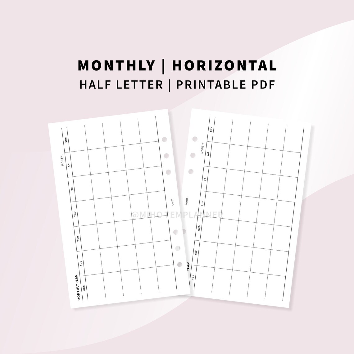 Blank Calendar Half Letter Planner Printable inserts Undated | Etsy