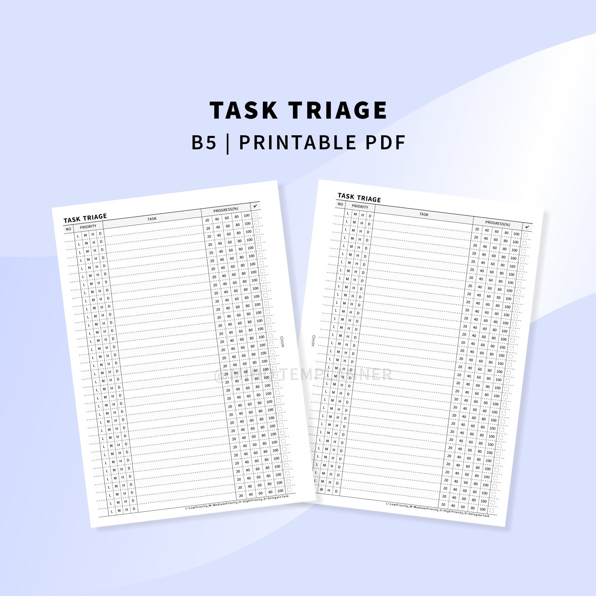 Printable B5 Task To do Triage List Agenda Templates Inserts Etsy