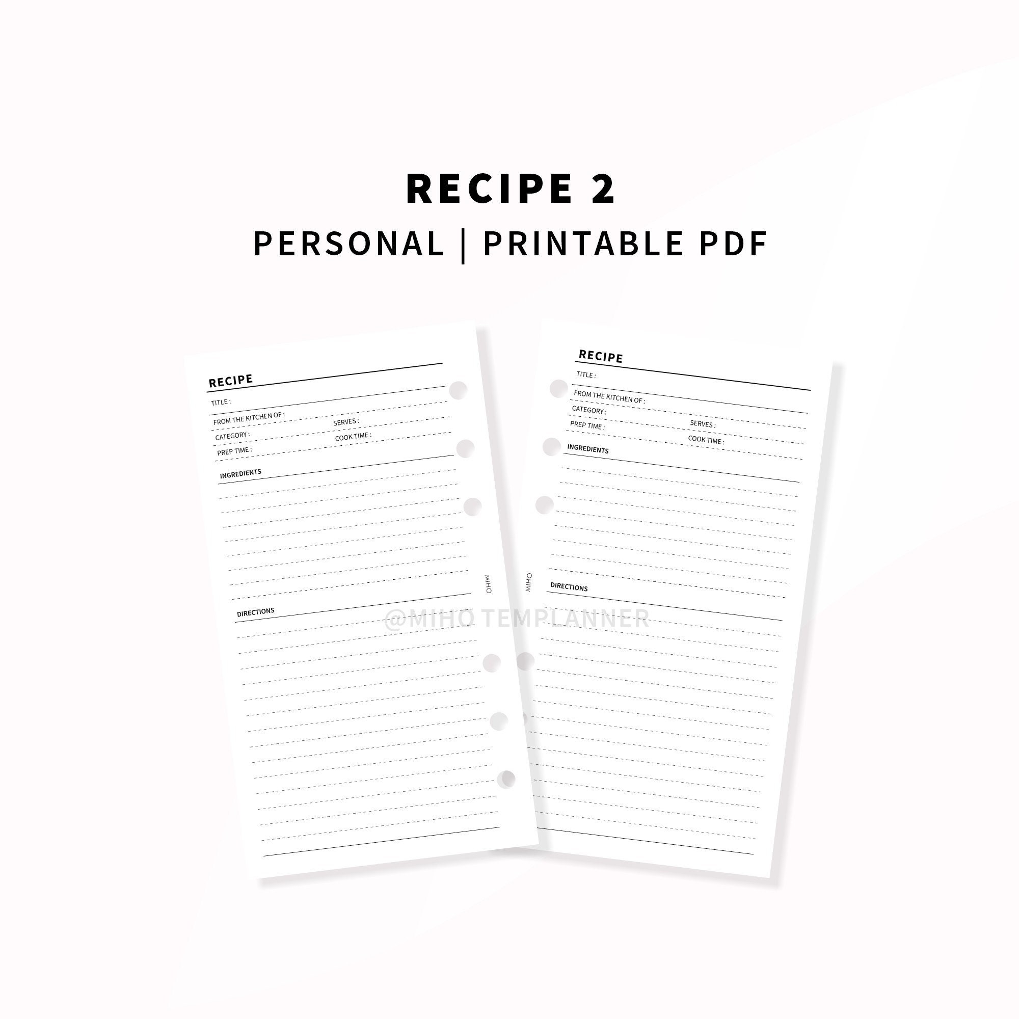 Recipe Binder Sheet Templates Printable Personal Planner | Etsy