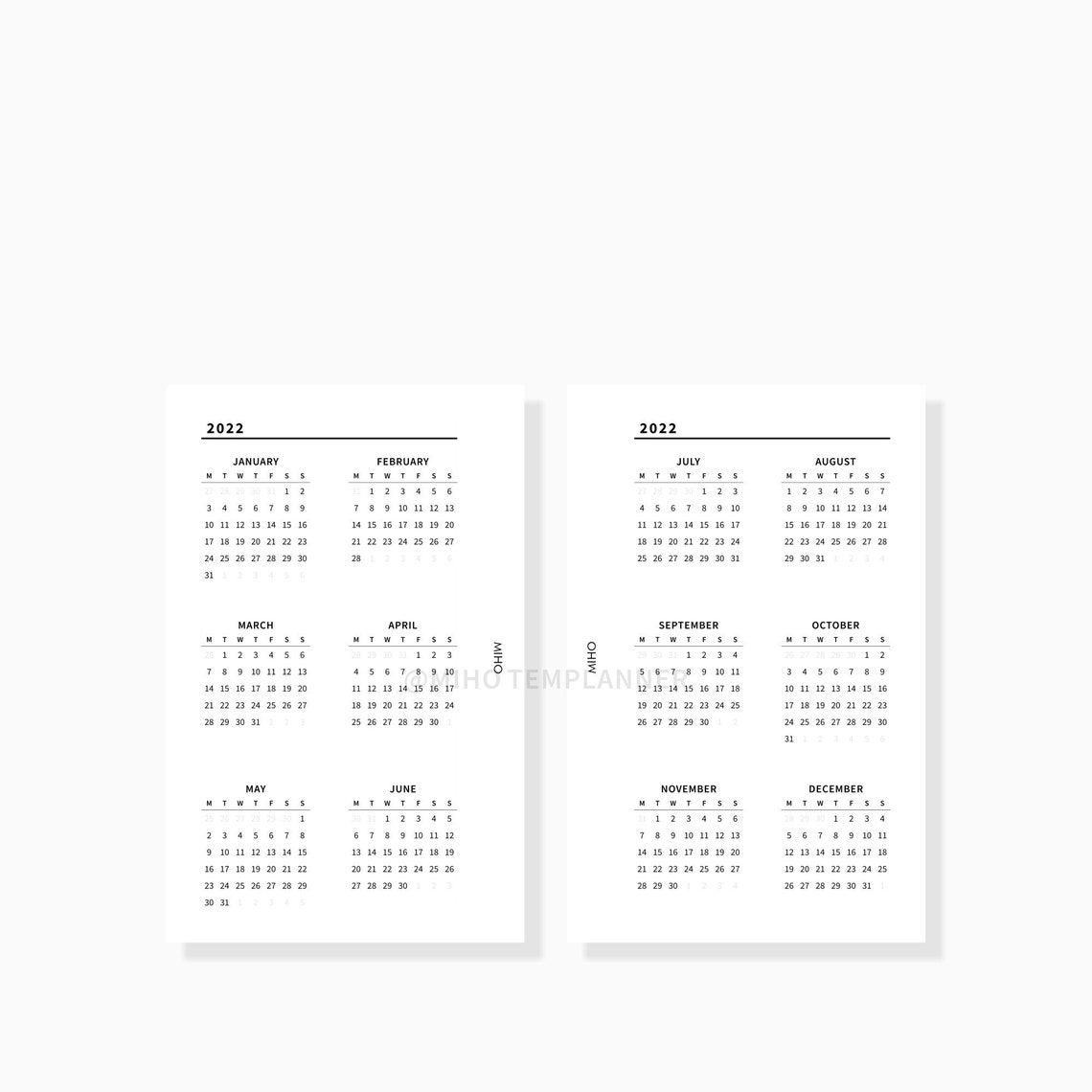 2022 calendar printable year at a glance yearly overview etsy