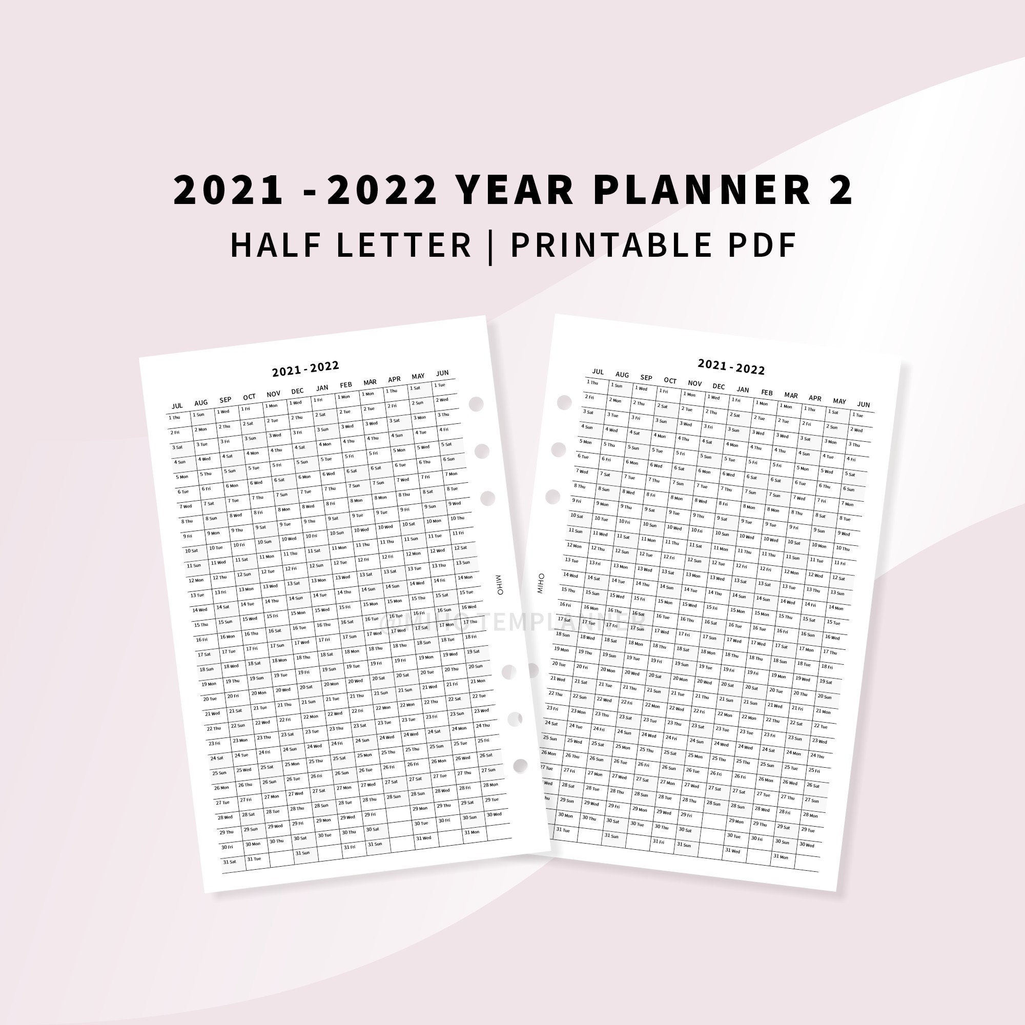 half letter july 2021 june 2022 year calendar printable etsy