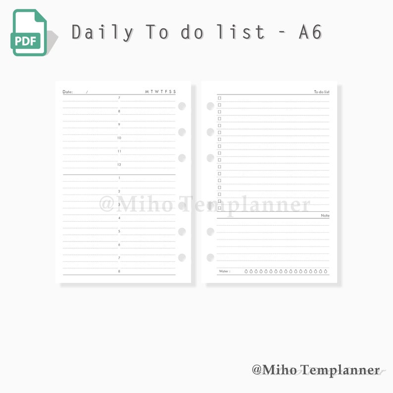 Day on One page Printable A6 Planner Inserts PDF Templates Etsy