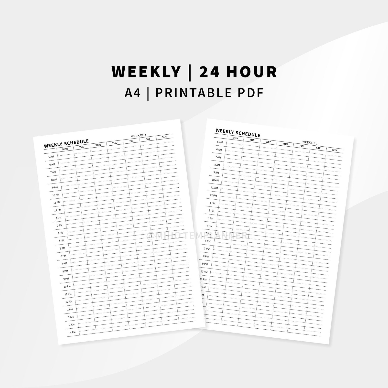 Weekly 24 Hour Schedule Printable A4 Planner Hourly inserts Etsy