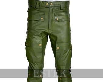 mens green leather pants