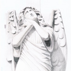Stone Angel Statue Illustration, Print