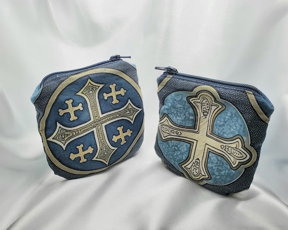 Mini Pouch with Cross, Rosary Case for Men, Christian Faith Gift