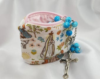 Our Lady of Fatima Rosary Pouch, Mini Bag for Jewelry, Coin Case