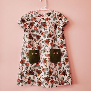 Toddler Girls Floral Cotton Shift Dress: Vintage Style with Pockets (4T/5T