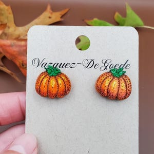 Painted Wood Pumpkin Earrings: Bright Autumn Studs