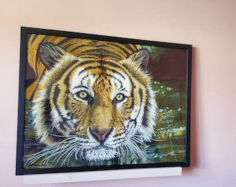 Striking Tiger Art, Framed 18x24 Reproduction Fine Art Print, Oil Painting on Canvas