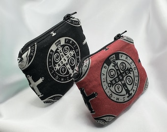 Rosary Pouch Gift for Him, St Benedict Catholic Case, Jewelry Mini Bag