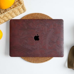 Étui de protection en cuir marron avec relief feuille pour MacBook Pro 14, étui Macbook Air 13, étui Pro 13, Pro 15, Pro 16, étui Macbook Pro