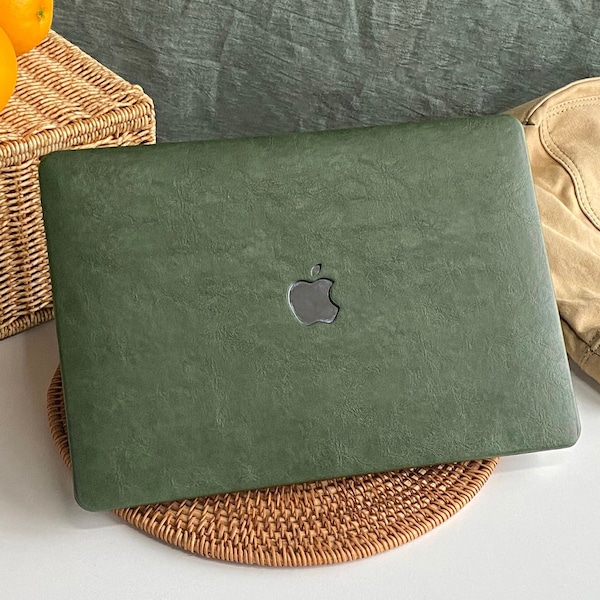 Dark Green Leather MacBook Case Protect Cover for Macbook Pro 14 Case Macbook Air 13 Case Pro 13 Case, Pro 15, Pro 16, Macbook Pro Case