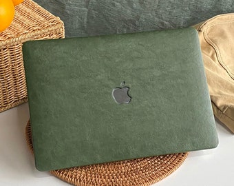 Housse MacBook en cuir vert foncé Protéger la coque pour Macbook Pro 14 Coque Macbook Air 13 Coque Pro 13, Pro 15, Pro 16, Coque Macbook Pro