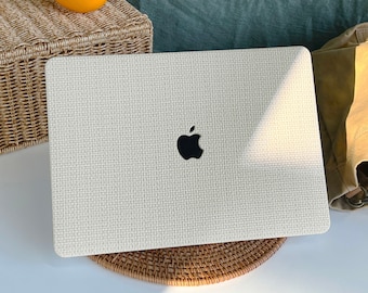 Pearl White Weave Leather MacBook Case Protect Cover for Macbook Pro 14 Case Macbook Air 13 Case Pro 13 Case, Pro 15, Pro 16, Macbook Case