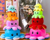Octopus Plush Mustache Reversible TikTok Mood Octopus Plushie Emotion Release Angry or Happy Flip Toy Adorable Easter Gift