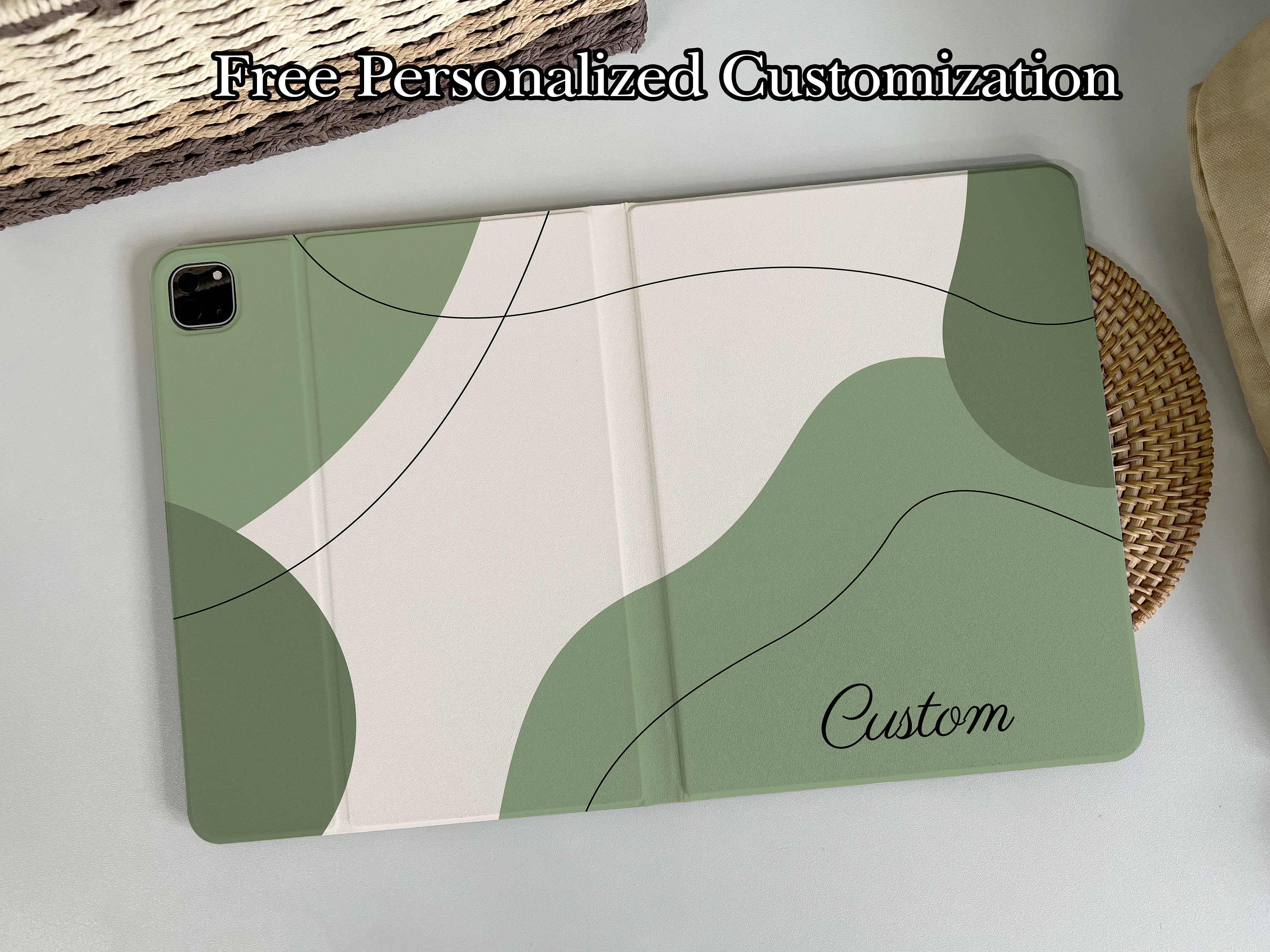 Cream Wild Sage Green Magnetic Smart Case Cover iPad 9 Case, iPad