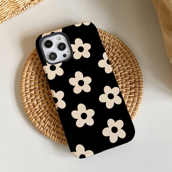 Seamless Flowers Black iPhone Case, iPhone 15, 15 Pro, 15 Pro Max, iPhone 14 Pro Max, iPhone 14 13 12 11 Pro, iPhone XR XS Max, Phone Cover