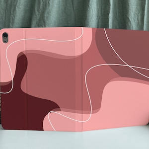 Berry Red Line Art Magnetic Smart Case Cover iPad 9 Case, iPad Mini 6 iPad Air iPad Pro 2021 Case, iPad Air 5 Air 4 iPad Pro 11 Custom Name