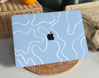 Blue Art Line MacBook Case Protect Cover for Macbook Pro 14 Case Macbook Air 13 Case Pro 13 Case, Macbook Pro 15, Pro 16 Case