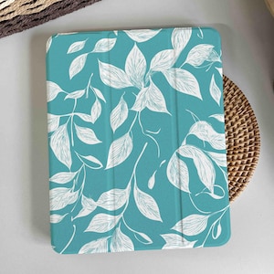 Aqua Leaves Magnetic Smart Case Cover iPad 9 Case, iPad Mini 6 iPad Air iPad Pro 2021 Case, iPad Air 5 Air 4 iPad Pro 11 Case Custom Name