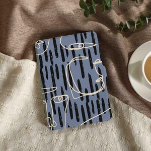 Blue Face Lines Personalised Kindle Case for Kindle Paperwhite 5, Custom Name Folio Case for Paperwhite 2022, 11th Gen Kindle Cover