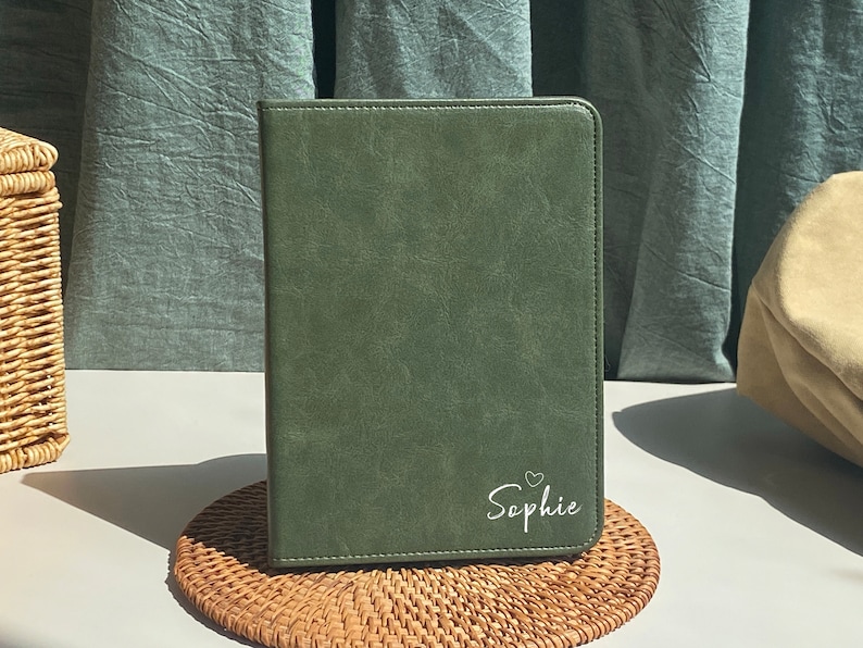 Dark Green Leather All New Kindle Case Kindle Cover, Personalized Kindle Case, Custom Name Folio Case Cover for Kindle Paperwhite 2019-2022 image 5