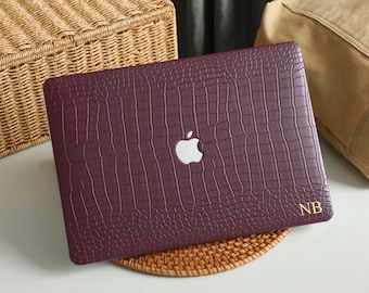 Housse de protection MacBook en cuir gaufré bordeaux pour Macbook Pro 14, coque Macbook Air 13, coque Pro 13, Pro 15, Pro 16, coque Macbook