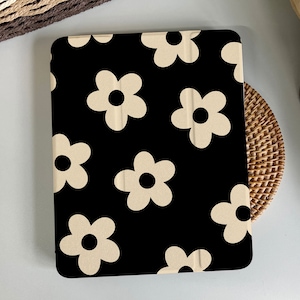 Seamless Flowers Black Magnetic Smart Case Cover iPad 9 Case, iPad Mini 6 iPad Air iPad Pro 2021 Case, iPad Air 5 Air 4 iPad Pro 11 Case