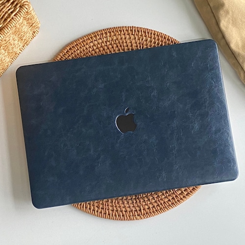 Dark Blue Leather MacBook Case Protect Cover for MacBook Pro 14