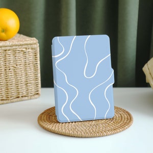 Blue Art Line Personalised Kindle Case for Kindle Paperwhite 5, Custom Name Folio Case for Paperwhite 2022, 11th Gen Kindle Cover