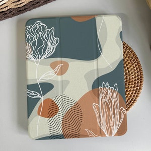 Stone Floral Sketch Magnetic Smart Case Cover iPad 9 Case, iPad Mini 6 iPad Air iPad Pro 2021 Case, iPad Air 5 Air 4 iPad Pro 11 Case