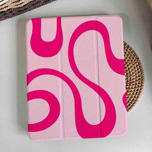 Pink Curved Stripe Magnetic Smart Case Cover iPad 9 Case, iPad Mini 6 iPad Air iPad Pro 2021 Case, iPad Air 5 Air 4 iPad Pro 11 Case