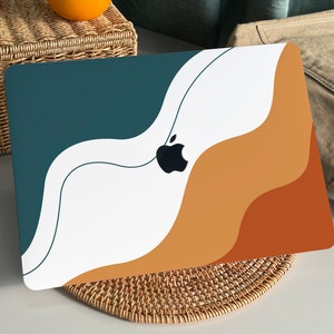 Green Orange Waves MacBook Case Protect Cover for Macbook Pro 14 Case Macbook Air 13 Case Pro 13 Case, Pro 15, Pro 16, Macbook Pro Case