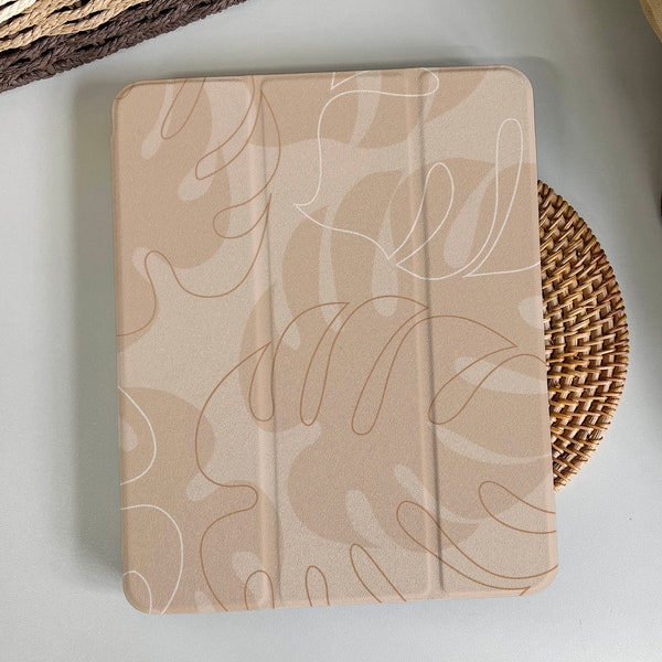 Brown Leaves Pattern Magnetic Smart Case Cover iPad 9 Case, iPad Mini 6 iPad Air iPad Pro 2021, iPad Air 5 Air 4 iPad Pro 11 Case