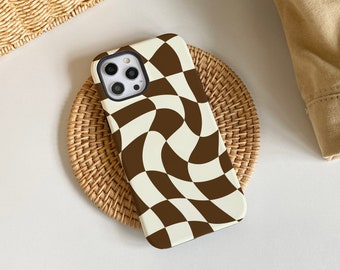 Distorted Brown Checkerboard Case, iPhone 15, 15 Pro, 15 Pro Max, iPhone 14 Pro Max, iPhone 14 13 12 11 Pro, iPhone XR XS Max, Phone Cover