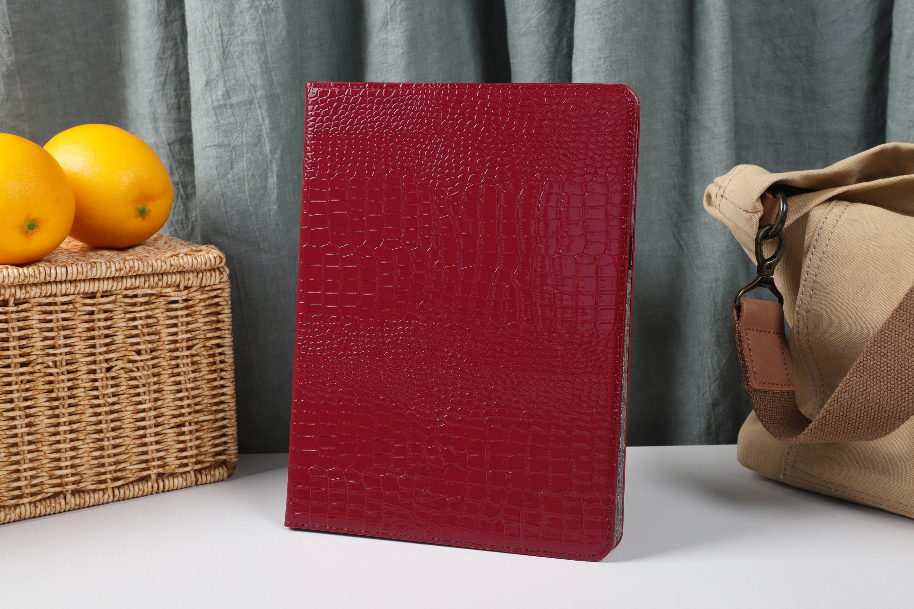Red Crocodile Leather Magnetic Smart Case Cover iPad 9 Case, iPad