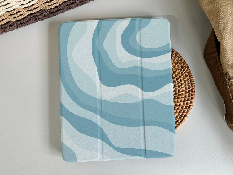 Blue Gradient Waves Magnetic Smart Case Cover iPad 9 Case, iPad Mini 6 ...