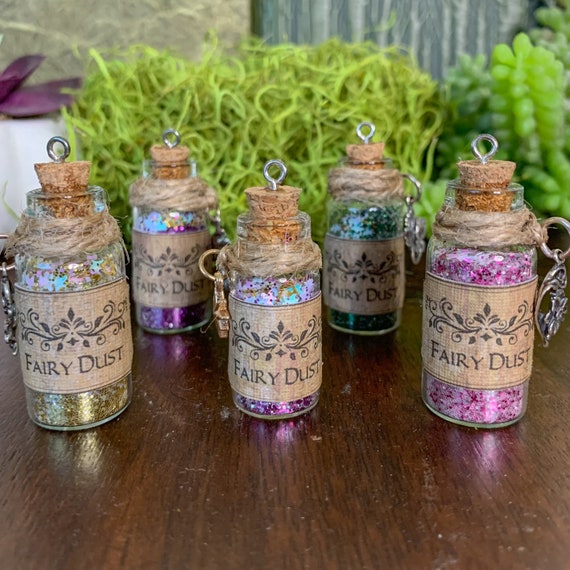 8 Mini Glitter Glass Bottles, Small Fairy Dust Jars, Resin Craft