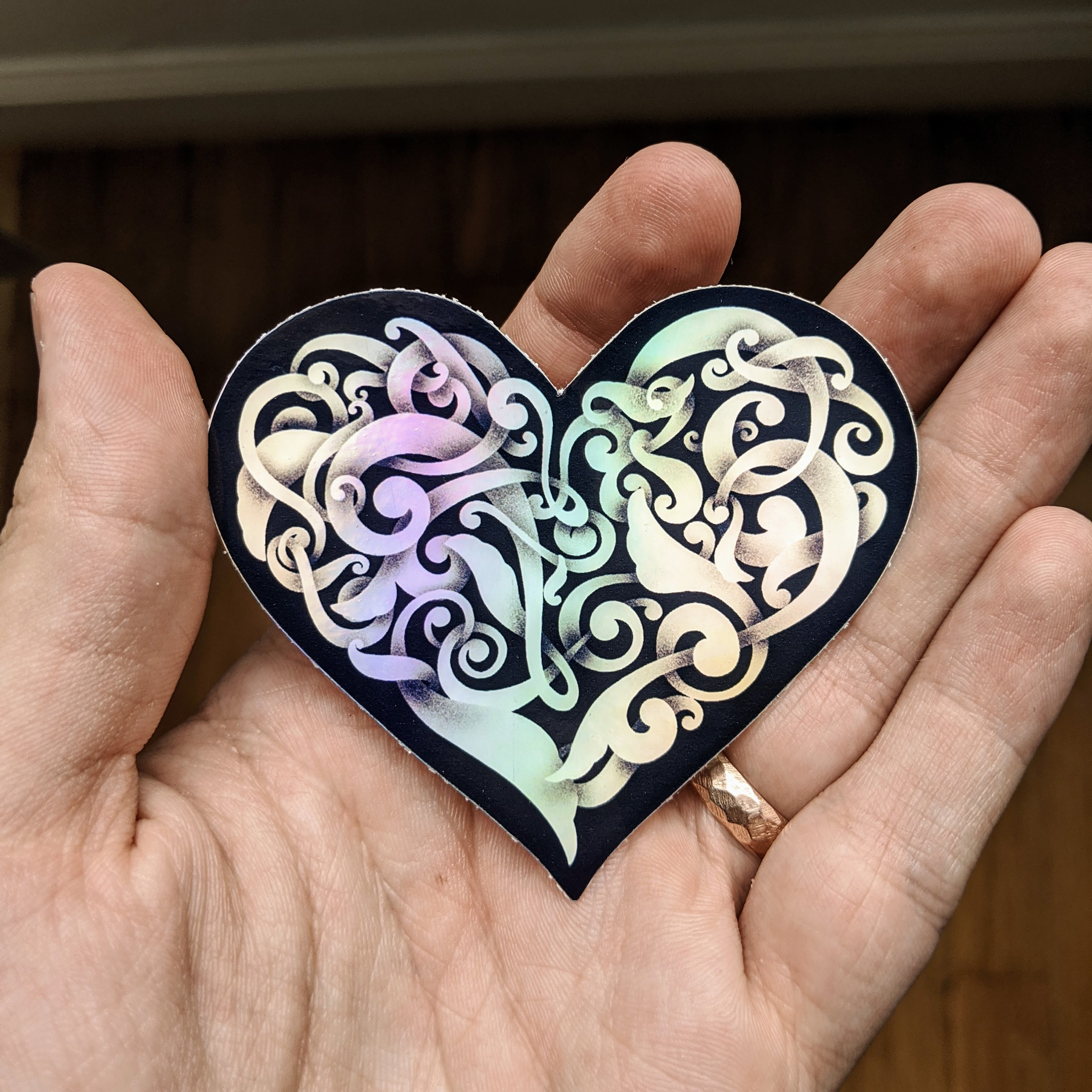 Ornamental Holographic Heart Vinyl Sticker Waterproof Etsy