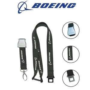 Boeing Seat Belt Buckle Lanyard, Carbon Fiber Aviation Gift