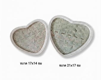 Juego de bandejas de bambú tejido en forma de corazón / Decoración de pared estilo boho