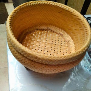 Huad: Cesta vaporera para arroz glutinoso tailandés / Bambú natural, compatible con ollas arroceras de 1 a 1,5 l