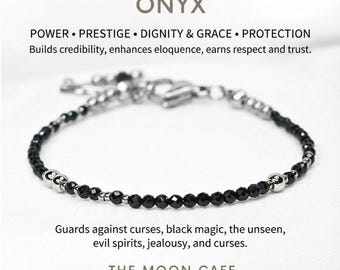 Genuine Black Spinel Bracelet 2mm - Natural Protection Crystal Root Chakra Healing Jewelry Negative Energy Shield Spiritual Gift for Him Her