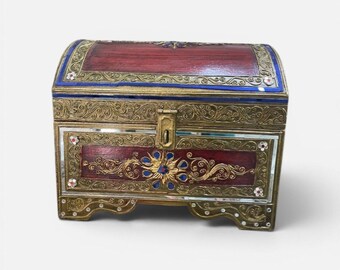 Vintage Treasure Chest, Keepsake Memory Box with Stained Glass, Boho Decor Wooden Storage, Antique Style Jewelry & Keepsake Box