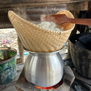Authentic Thai Handcrafted 8-inch Family Bamboo Sticky Rice Steamer Set Perfect for Easy Home Cooking & Traditional Flavors Get Yours Today!