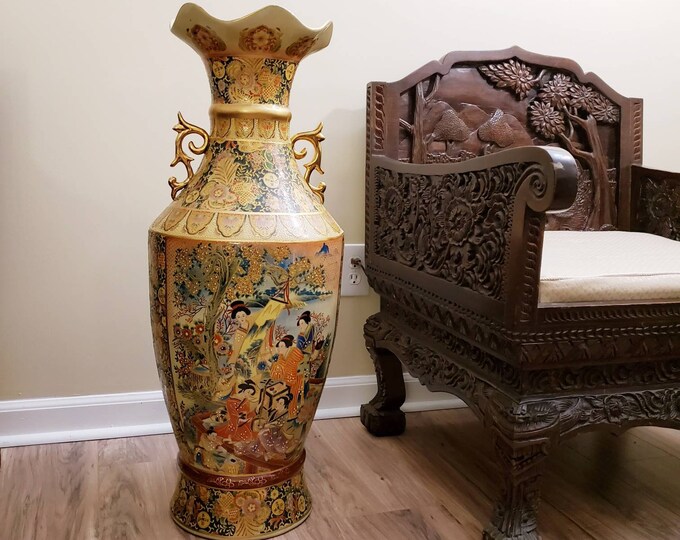 Satsuma Vase Large Floor Vase, Large Geisha Girl Porcelain Floor Vase