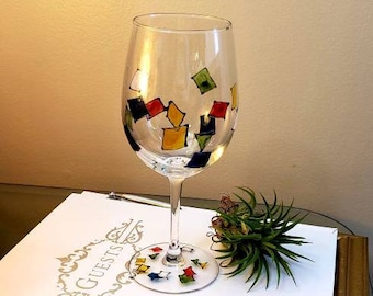 1 Hand painted wine glass, Christmas Hand Painted Stemware, Christmas Painted Wine Glass, Christmas Stemware, Christmas Wine Glass