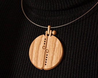 Large wooden pendant,  Ash and Walnut Necklace, Handmade Wooden Jewelry, Artisan Crafted Geometric Design