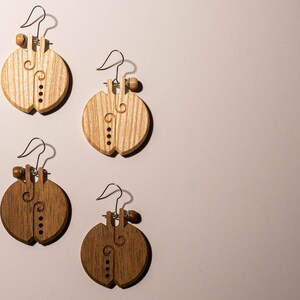 Wooden Dangle Earrings Ash and Walnut Wood Jewelry, Gift for Her, Big Boho Earrings, Drop Earrings image 9